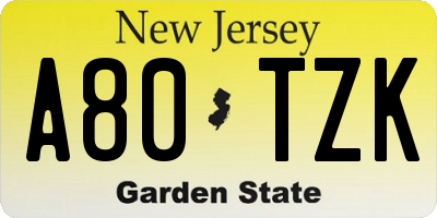 NJ license plate A80TZK