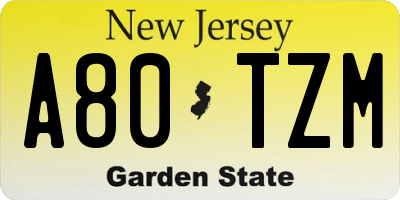 NJ license plate A80TZM