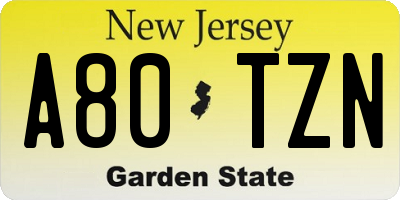 NJ license plate A80TZN