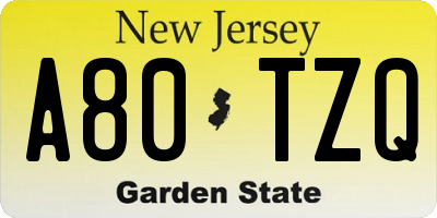 NJ license plate A80TZQ