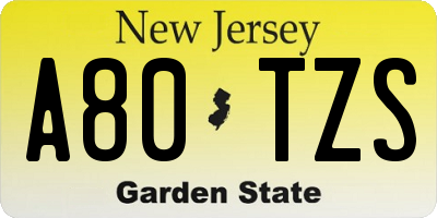 NJ license plate A80TZS