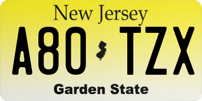 NJ license plate A80TZX