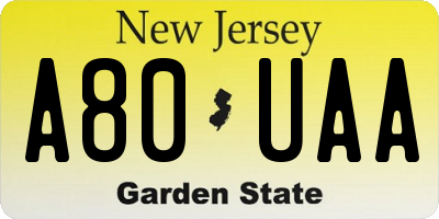 NJ license plate A80UAA