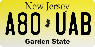 NJ license plate A80UAB