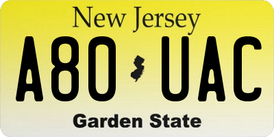 NJ license plate A80UAC