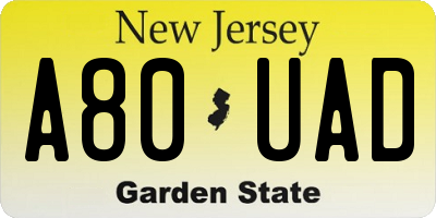 NJ license plate A80UAD