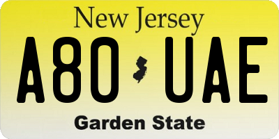 NJ license plate A80UAE