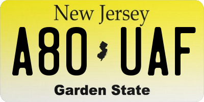 NJ license plate A80UAF