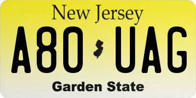 NJ license plate A80UAG