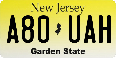 NJ license plate A80UAH