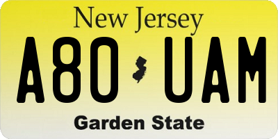 NJ license plate A80UAM