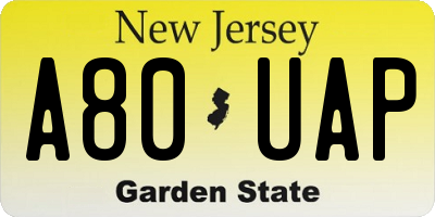 NJ license plate A80UAP