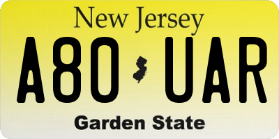 NJ license plate A80UAR