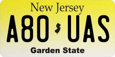 NJ license plate A80UAS