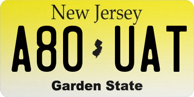 NJ license plate A80UAT