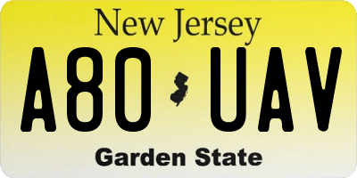 NJ license plate A80UAV