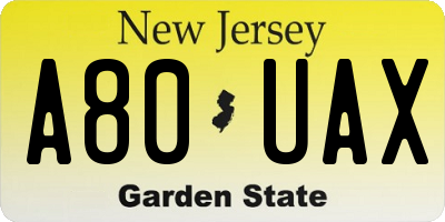 NJ license plate A80UAX