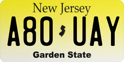 NJ license plate A80UAY