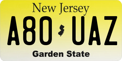 NJ license plate A80UAZ