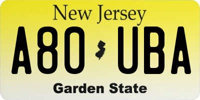 NJ license plate A80UBA