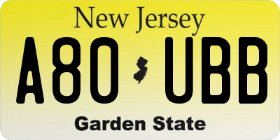 NJ license plate A80UBB