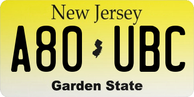 NJ license plate A80UBC