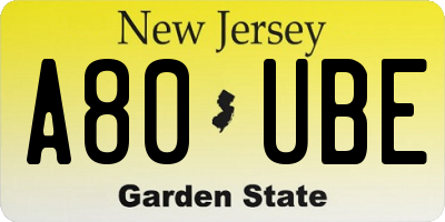 NJ license plate A80UBE