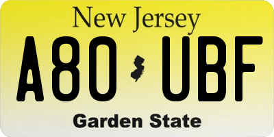 NJ license plate A80UBF