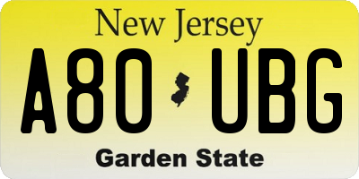 NJ license plate A80UBG