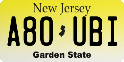 NJ license plate A80UBI