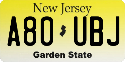 NJ license plate A80UBJ