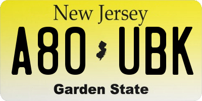 NJ license plate A80UBK