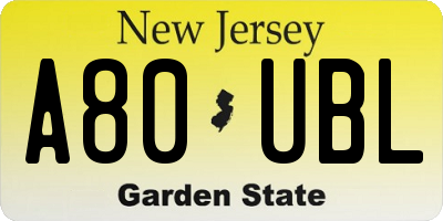NJ license plate A80UBL