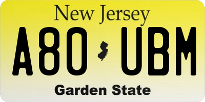 NJ license plate A80UBM