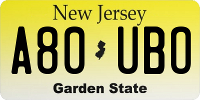 NJ license plate A80UBO