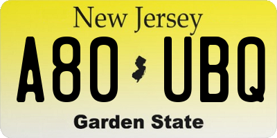 NJ license plate A80UBQ