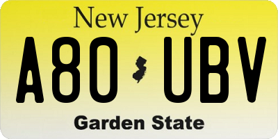NJ license plate A80UBV