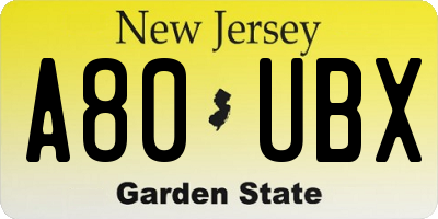 NJ license plate A80UBX