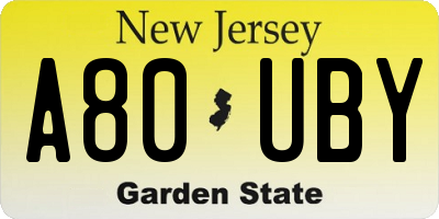 NJ license plate A80UBY