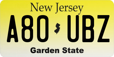 NJ license plate A80UBZ