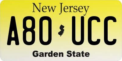 NJ license plate A80UCC