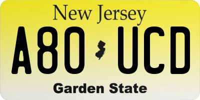 NJ license plate A80UCD