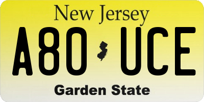 NJ license plate A80UCE