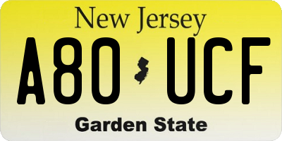 NJ license plate A80UCF
