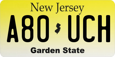 NJ license plate A80UCH