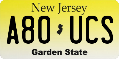 NJ license plate A80UCS