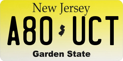 NJ license plate A80UCT