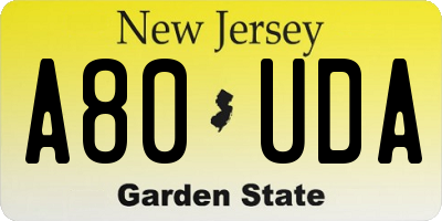 NJ license plate A80UDA