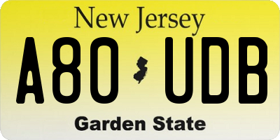 NJ license plate A80UDB