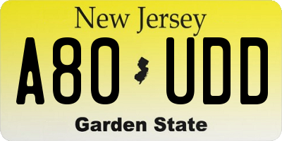 NJ license plate A80UDD